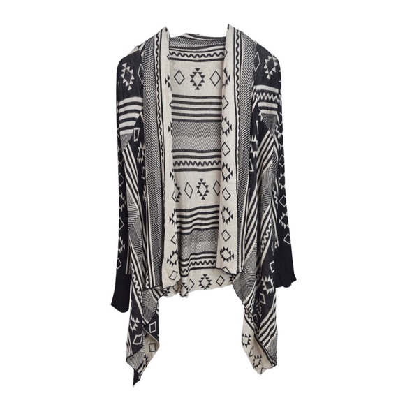 Pronto Sweaters - Pronto Tribal Print Cardigan Black White Size S